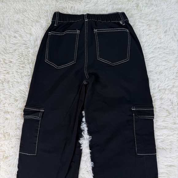 Forever 21 Twill Mid Rise Carpenter Cargo Wide Leg Pant Denim Women's XS Black - Picture 5 of 16